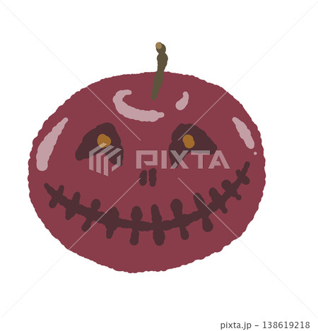 ジャックオーランタン風の顔つきりんご手描きイラスト - ハロウィン向けの不気味な果物 138619218