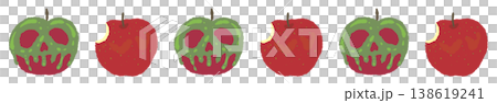 ドクロ顔の毒リンゴとかじられたりんごのライン装飾 - ハロウィン向け手描き飾り罫線 138619241