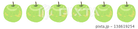 普通の青リンゴが一列に並ぶライン装飾 - 秋の収穫祭向け手描きフルーツ飾り罫線 138619254