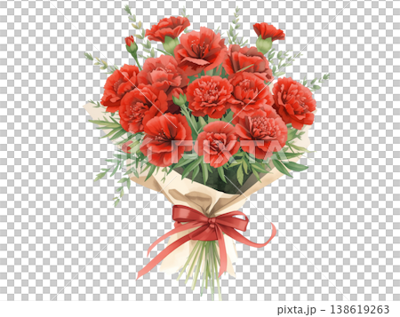 赤いカーネーションの花束を描いた母の日向けの華やかなフラワーイラスト 138619263