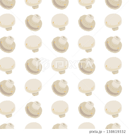 ホワイトマッシュルームのシームレスパターン背景イラスト（間隔広め） 138619332