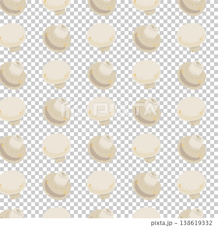 ホワイトマッシュルームのシームレスパターン背景イラスト（間隔広め） 138619332