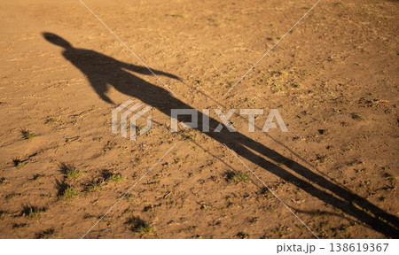 土の上に伸びる人物の長い影 138619367