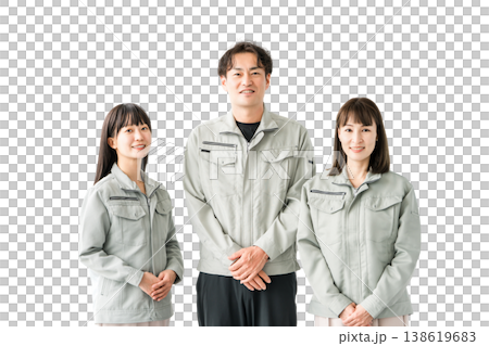 Male and female staff in the manufacturing, building, transportation, and construction industries wearing work clothes. Male and female staff in the manufacturing, building, transportation, and construction industries wearing work clothes. 138619683