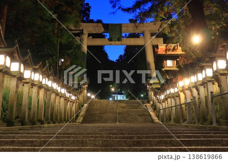 夜の宝山寺参道と燈篭・鳥居（奈良県生駒市） 138619866