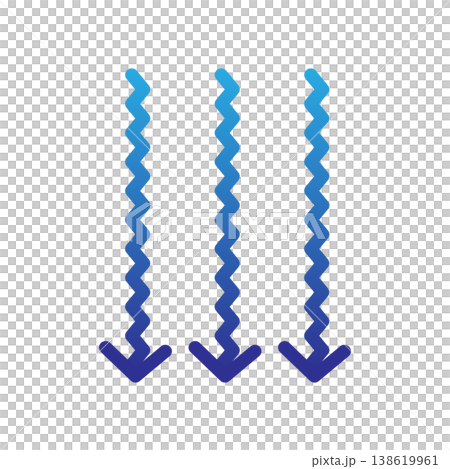 An icon featuring a row of blue, swaying downward arrows – a simple design representing descent or cold air. 138619961