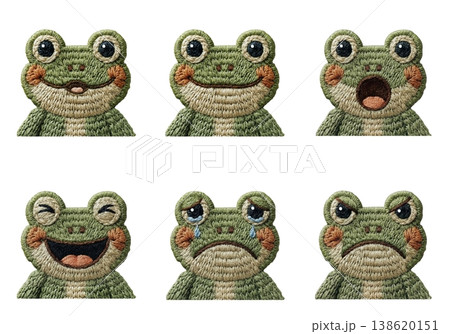 カエルの刺繍風イラストセット 喜怒哀楽の表情バリエーション 138620151