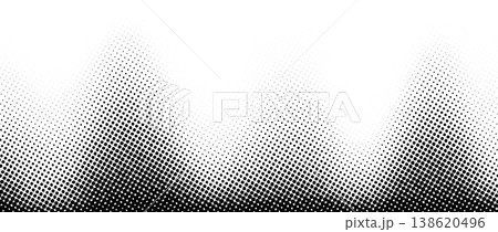 Halftone grunge gradient wave texture. Pixel noisy wave pattern background. Vanishing black dotted grain grit wallpaper. Rasterized pixelated anime or manga backdrop. Fading sand comic overlay. Vector 138620496