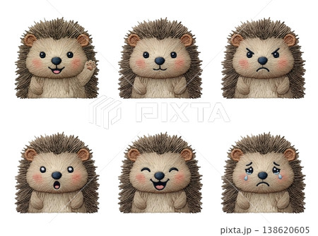 ハリネズミの刺繍風イラストセット 喜怒哀楽の表情バリエーション 138620605