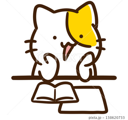 頬杖をついて先生の話を聞くかわいいねこのキャラクターのデフォルメイラスト 頬杖をついて先生の話を聞くかわいいねこのキャラクターのデフォルメイラスト 138620733