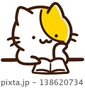 頬杖をつきながら本を読むかわいいねこのキャラクターのデフォルメイラスト 138620734