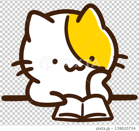 一幅可愛、風格化的插圖,描繪了一隻貓咪角色正在讀書,下巴擱在爪子上。 一幅可愛、風格化的插圖,描繪了一隻貓咪角色正在讀書,下巴擱在爪子上。 138620734
