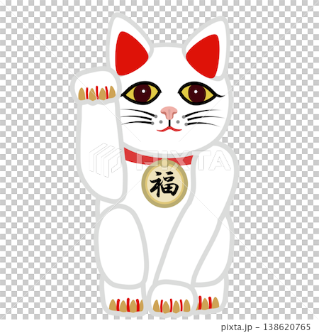 一隻招手的白貓插圖 138620765