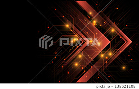 Abstract red arrow direction circuit board technology connected lines electronics elements computer motherboard chip processor semiconductor digital on black background vector Abstract red arrow direction circuit board technology connected lines electronics elements computer motherboard chip processor semiconductor digital on black background vector 138621109