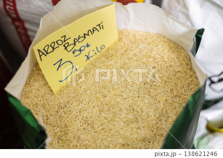 Sacks of basmati rice at food market 138621246