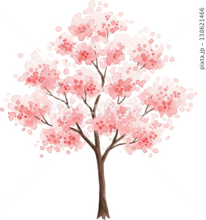 水彩で描かれた満開の桜の木 春の訪れを告げるピンクの花 水彩で描かれた満開の桜の木 春の訪れを告げるピンクの花 138621466