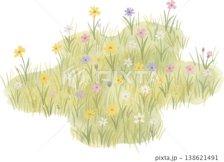水彩画風の優しい野原と春の草花イラスト 水彩画風の優しい野原と春の草花イラスト 138621491