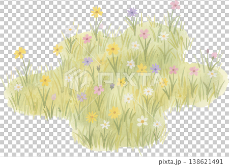 水彩画風の優しい野原と春の草花イラスト 水彩画風の優しい野原と春の草花イラスト 138621491