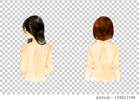 裸の若い女性の後ろ姿(上半身)セット 人物の手描き水彩イラスト素材 裸の若い女性の後ろ姿(上半身)セット 人物の手描き水彩イラスト素材 138621546
