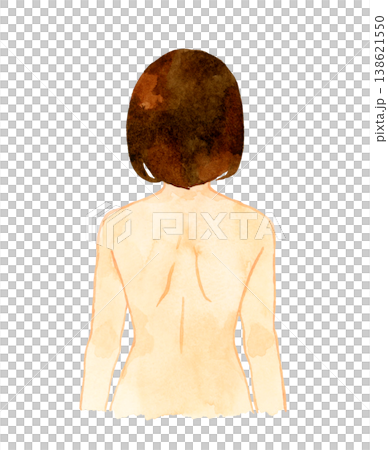 Back view of a young naked woman (upper body only) - Hand-drawn watercolor illustration of a person Back view of a young naked woman (upper body only) - Hand-drawn watercolor illustration of a person 138621550