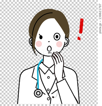A female doctor in a white coat with a surprised expression. A female doctor in a white coat with a surprised expression. 138621787