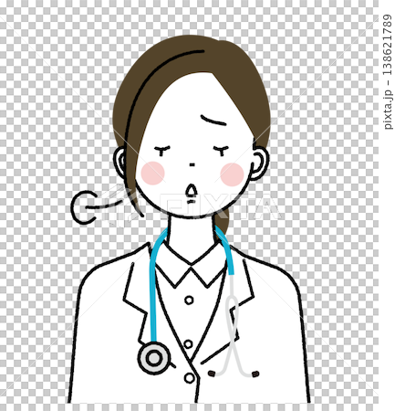 A female doctor in a white coat is sighing. A female doctor in a white coat is sighing. 138621789