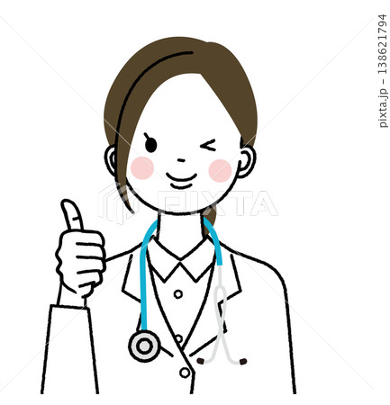 白衣を着た女性医師　ウインクして親指を立てている 138621794