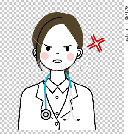 白衣を着た女性医師　怖い顔で怒っている 138621796