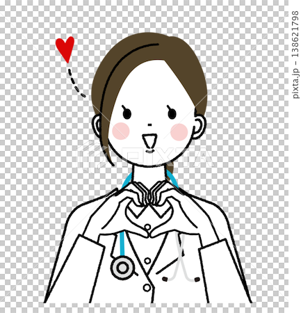 白衣を着た女性医師　両手でハートのポーズ 138621798