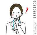 白衣を着た女性医師　人差し指を頬にあて不思議そうな顔 138621801