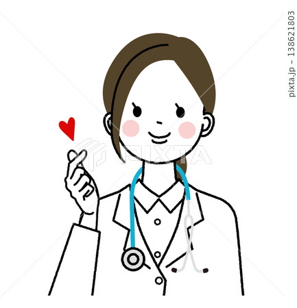 白衣を着た女性医師　指ハートで笑顔 138621803