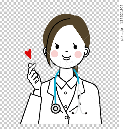 白衣を着た女性医師　指ハートで笑顔 138621803