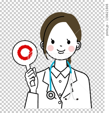白衣を着た女性医師　マルのプラカード 138621808