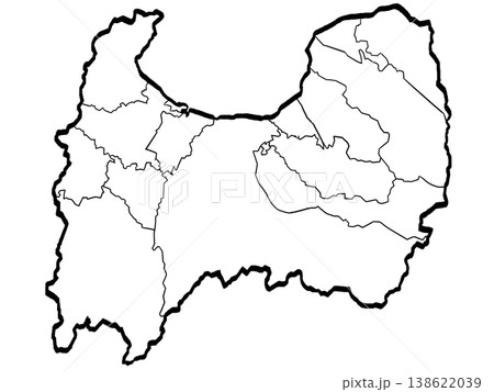 富山県地図・市町村区分のイラスト （筆タッチ） シンプル 138622039