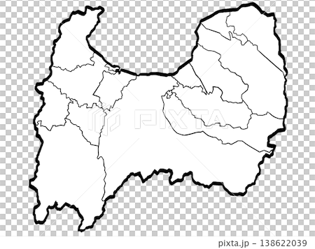富山縣地圖插圖，包含市町村劃分（筆觸風格）－簡潔。 138622039