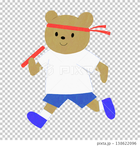 An illustration of a bear running in a relay race at a school sports day. 138622096