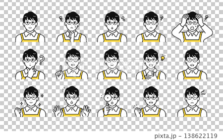 Apron Male Staff Expression Variations Vector Icon Illustration Set Apron Male Staff Expression Variations Vector Icon Illustration Set 138622119