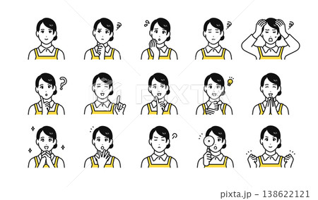 エプロン 女性スタッフ表情バリエーション ベクターアイコンイラスト素材セット 138622121