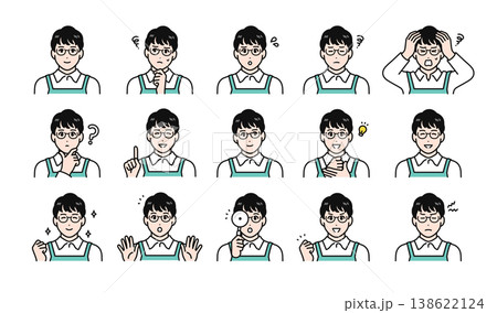 エプロン姿の男性スタッフの様々な表情バリエーションセット 138622124