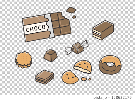 チョコレート・チョコ菓子の手描きイラストセット チョコレート・チョコ菓子の手描きイラストセット 138622179