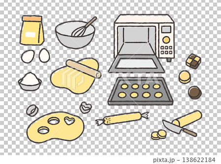 A set of hand-drawn illustrations for cookie making and confectionery making. 138622184