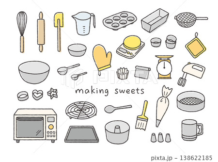 お菓子作りの道具の手描きイラストセット 138622185