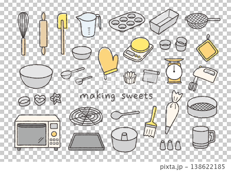 お菓子作りの道具の手描きイラストセット 138622185