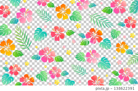 Simple hibiscus colorful silhouette pattern background_horizontal 138622391