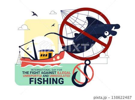 International Day For The Fight Against Illegal, Unreported, and Unregulated Fishing Illustration with Anti Fishing Ban Symbol Marine Protection International Day For The Fight Against Illegal, Unreported, and Unregulated Fishing Illustration with Anti Fishing Ban Symbol Marine Protection 138622487