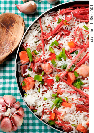 Arroz de Carreteiro, Carter's Rice, in the pan, a typical dish of Southern Brazilian cuisine with rice and dried meat 138622501