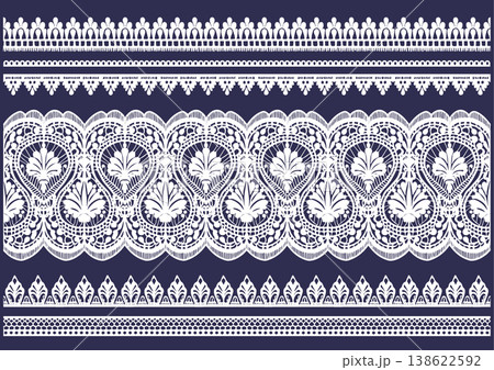 華やかな花柄のヴィンテージレースボーダーセット（エレガント装飾・背景素材） 138622592