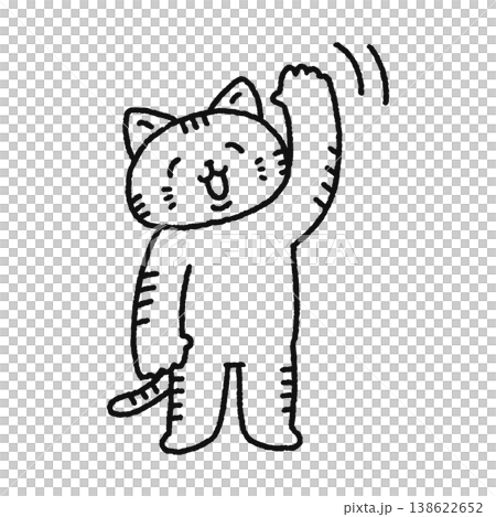 手を振るかわいいネコ　線画 138622652