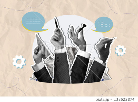 Creative teamwork concept with hands and pens 138622874