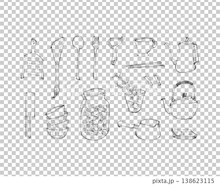 簡約時尚的廚房用具線條藝術插圖 138623115